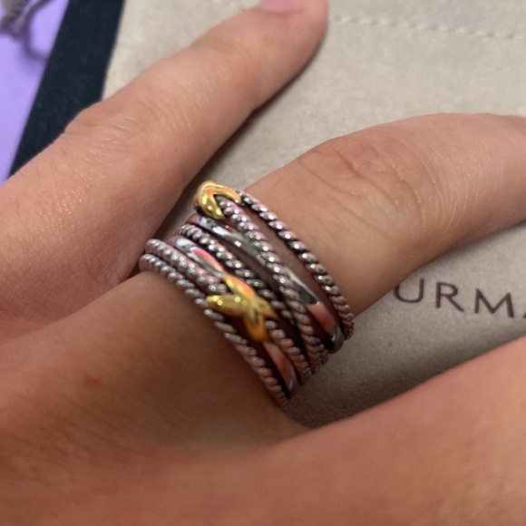 David Yurman ❤️💍Two-Tone Beaded Multi-Band Ring (Silver & Gold)Sz8